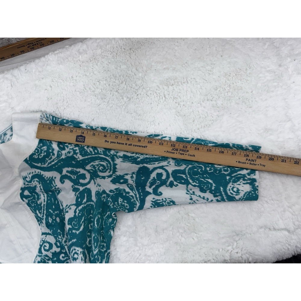 LRL Lauren Ralph Lauren Popover Tunic Top Teal White Paisley 100% Cotton Size 1X - Picture 8 of 12